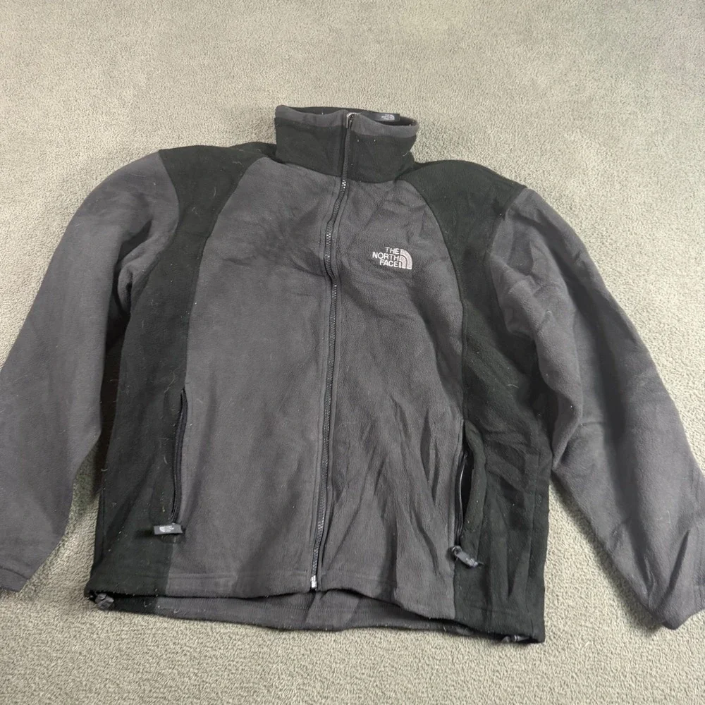 The North Face Mens Denali Fleece Jacket Gray Black Full Zip Mock Neck Medium
